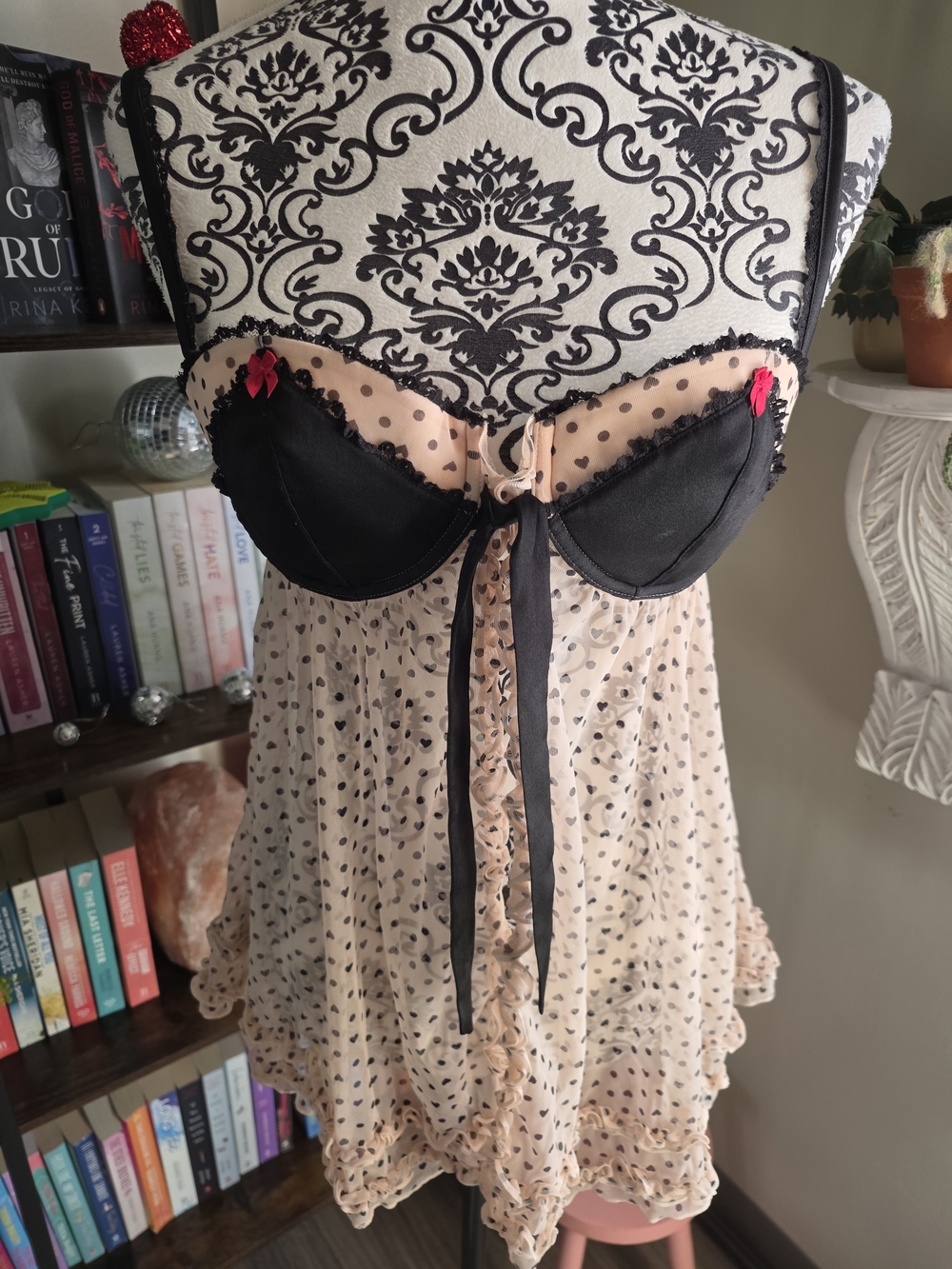 Sheer Polka Dot Babydoll Chemise in Nude & Black